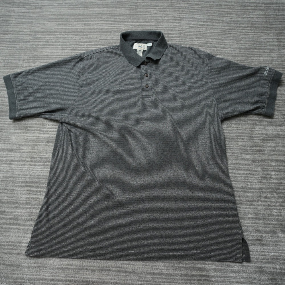 Gear for Sports Polo Shirt Men Gray Golf Short Sleeve Striped Vintage Cotton XL‎
